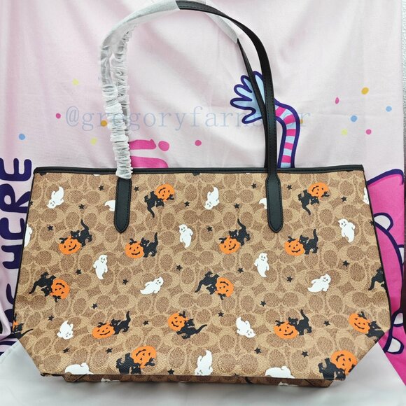 Coach Halloween ghost pumpkin cat print tote bag - Picture 2 of 6